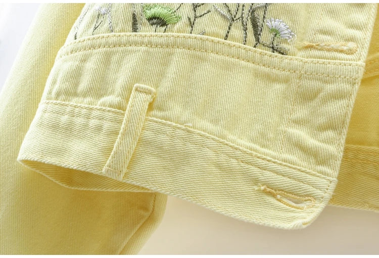 Chic Floral Embroidery Crop Denim Coats Women Lapel Long Sleeve Single Breasted Jeans Jacket Vintage Streetwear Female Outerwear