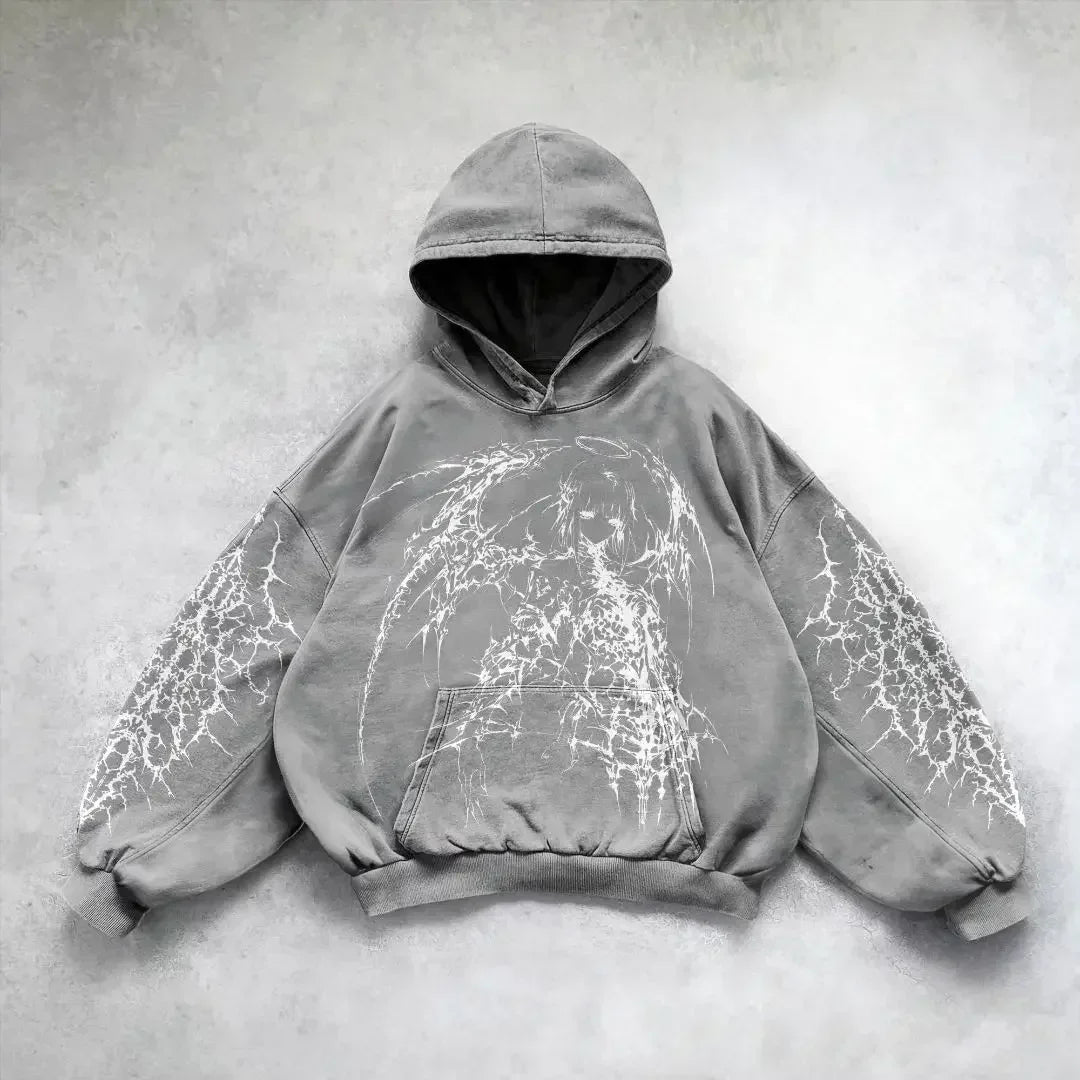 Harajuku gothic goddess print hoodies women goth 2025 hot sell hoodie y2k tops oversized sweatshirt black streetwear clothes
