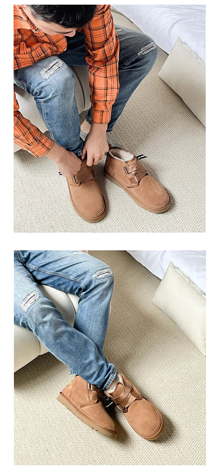 2026 Winter New Style Wang Yibo Same Top Leather Outdoor Warm Men's Boots Fashion Versatile Short Tube Men's Snow Boots