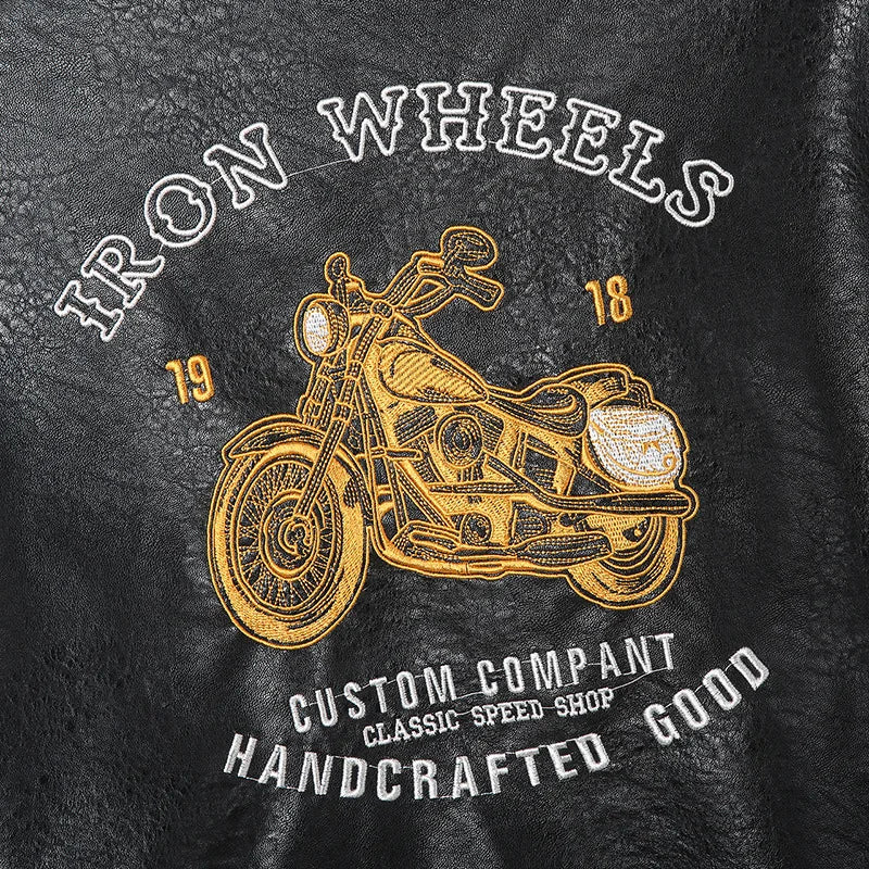 New Fashion Men Embroidered Trendy Motorcycle Leather Jackets Slim Casual PU Leather Coats High Quality Male Fit Jackets 5XL