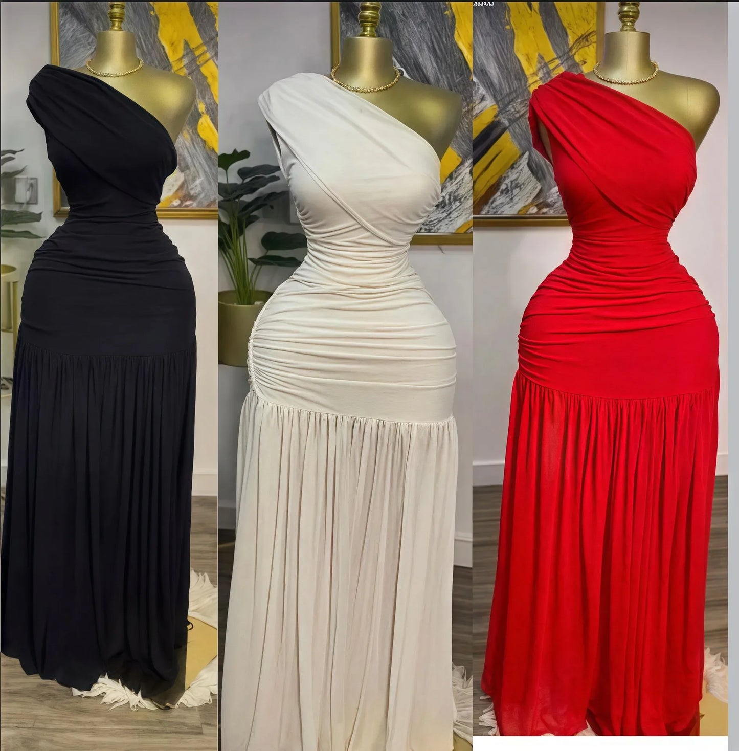 Women One Shoulder Skew Neck High Split Pleated Hem Bodycon Long Maxi Dress 2025 Evening Sexy Club Party Dresses Vestido