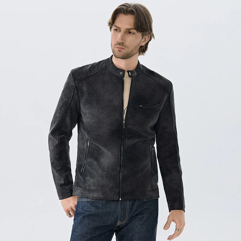 Men's PU Leather Jacket Faux Fur Leather Jacket Thickened Plush Autumn Winter Warm Leather Jacket High-End Business Leather Coat