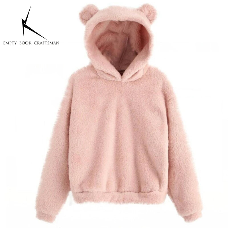 Fall Winter Women's Hoodies Winter Women Long Sleeve Rabbit Ear Hood Sweatshirt Cute Plush Warm Casual Cute Hoodie Tops 2026