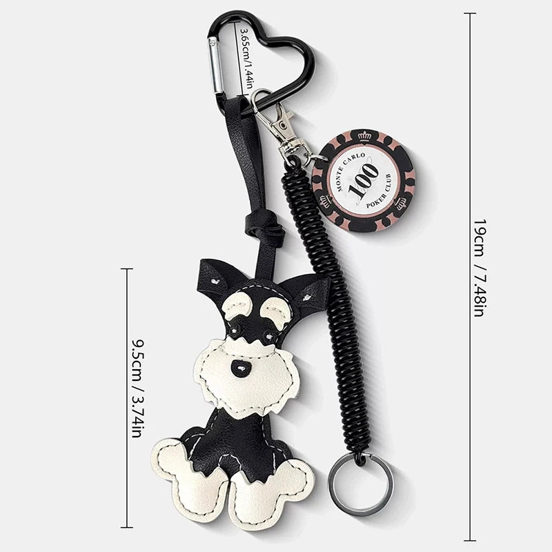 Lovely PU Leather Schnauzer Keychain Cute Puppy Animal Hanger Dog Fashion Bag Pendant Creative Woven Rope Keyring Bag Charms New