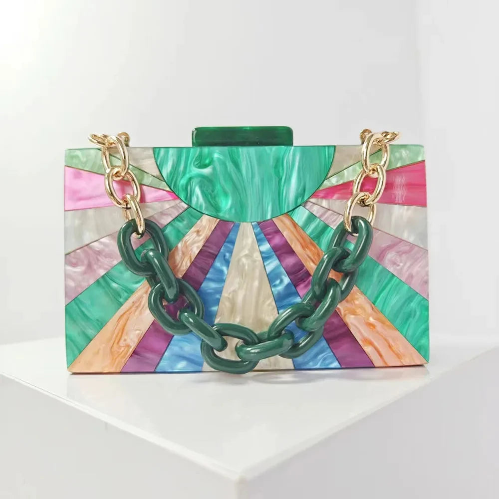 Colorful Striped Women Handbags Acrylic Luxury Party Evening Bag Woman Wedding Cute Box Clutch Purse And Handbag Mini Flap Bag