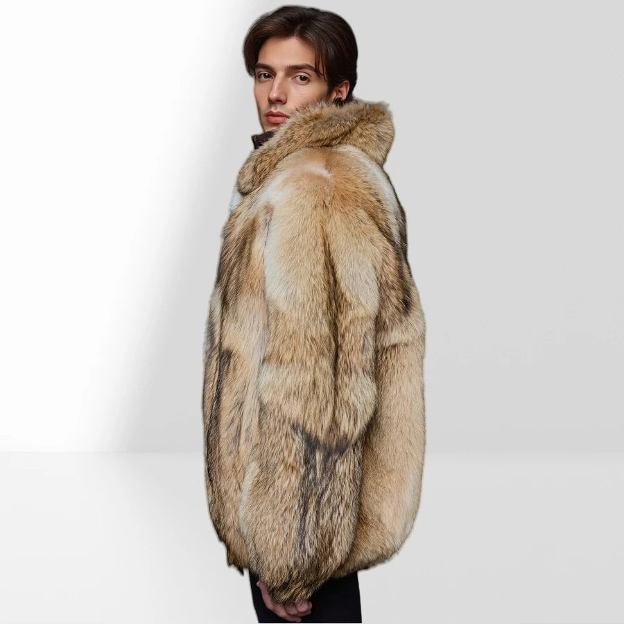 Real Coyote Fur Zippered Jacket Genuine Coyote Fur Jacket With Turndown Collar Bolero Jacket Fashion Natural Fur Jacket Men