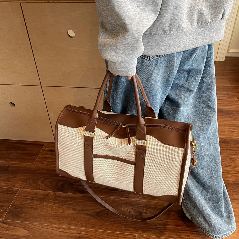 Oversized Travelling Handbags For Women Cotton Fabric Large Capacity Airplane Luggage Bag Simple Fashion Shoulder Crossbody Bags
