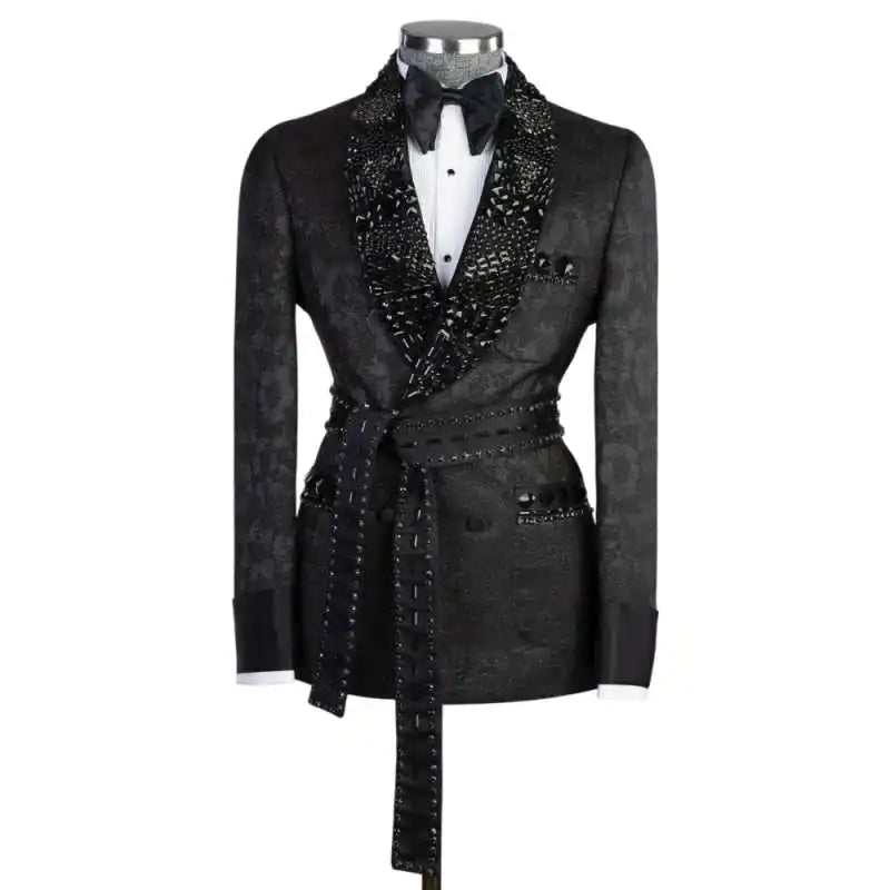 Luxury Wedding Men Suits Gentleman Crystal Neck Tailor-Made Groom One Coat Singer Suits Formal Occasions Party Size Customized