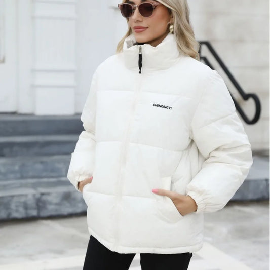 DRESS WELL STORE Solid Warm Coats Women Harajuku Fashion Casual Bread Down Jacket Long Sleeved  Autumn Winter  Comfortable Streetwear  ﻿