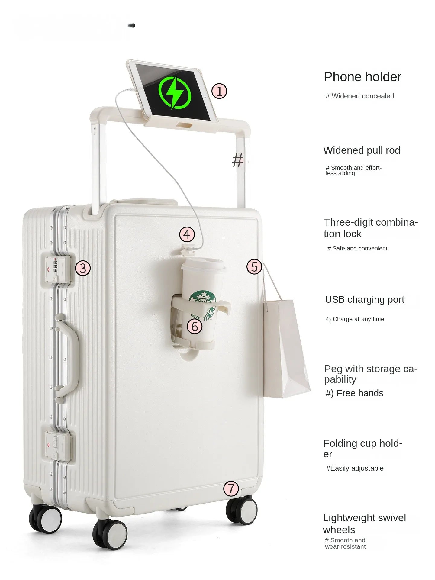 Wide Tie Rod Luggage Aluminum Frame with Durable PC Trolley Case 30 inch Multifunctional Suitcase with Large Capacity