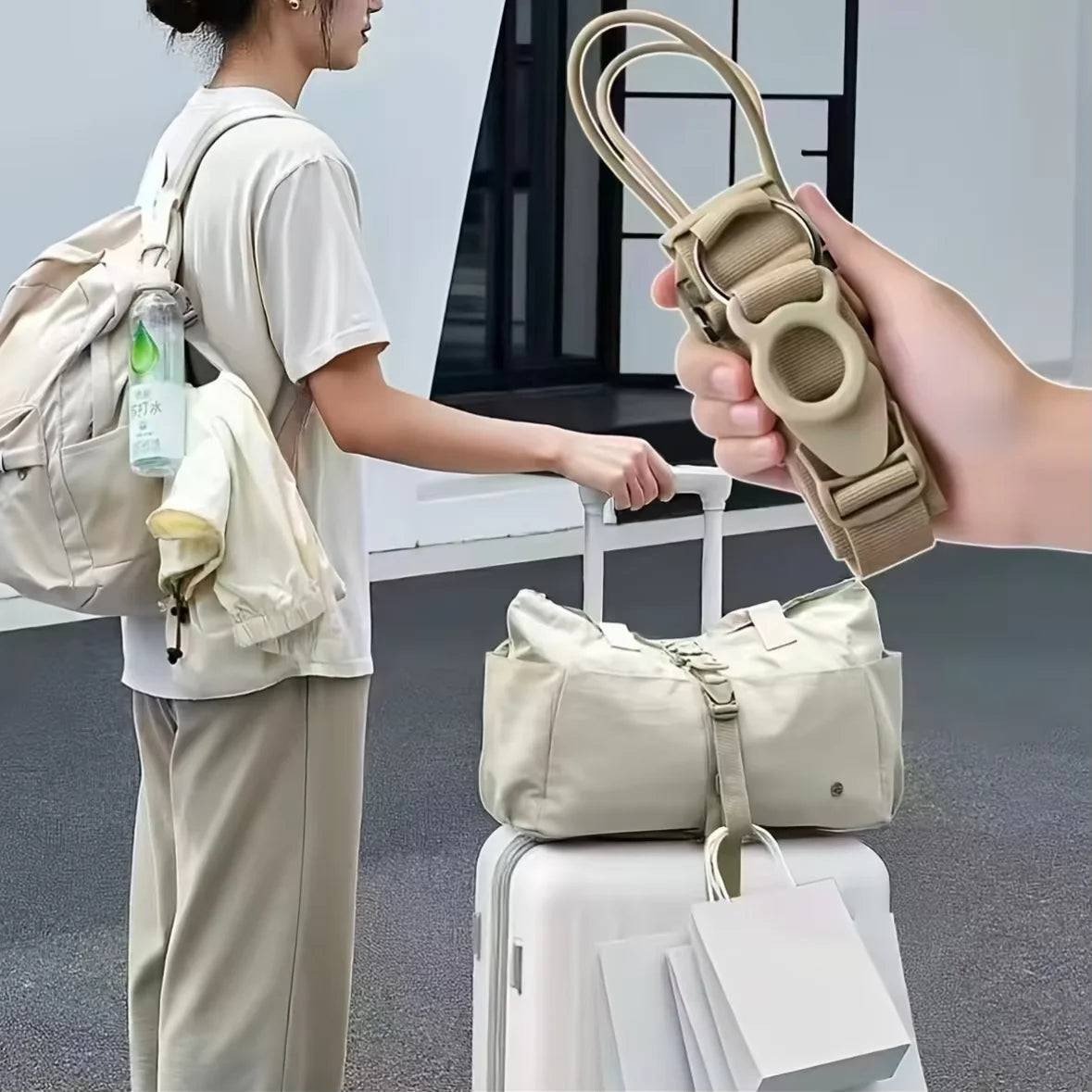 2‑in‑1 Adjustable luggage strap with quick‑release buckle and lock, lightweight and easy to use, suitable for backpacks and suit