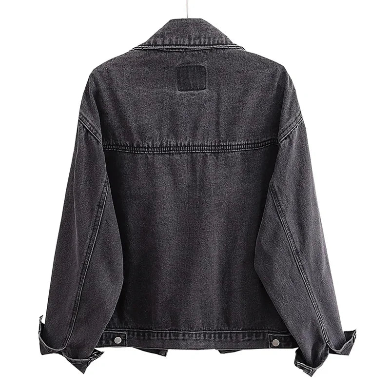Fashion Women's Black Washed Denim Jackets Spring Autumn Vintage Jeans Coat Oversize Loose Outerwear Lady Casual Tops Overcoat