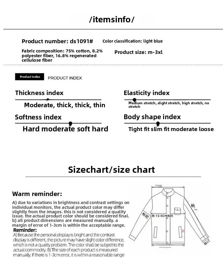 QICHE New Spring Autumn Men Light Blue Slim Denim Jacket Distressed Ripped Casual Outerwear