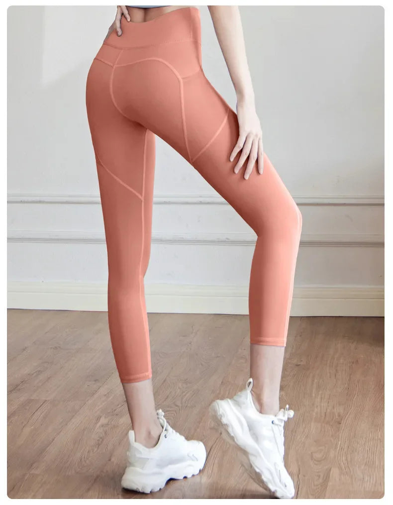 Training Leggings with Pockets for Women - High Elastic Yoga Pants Tummy Control High Waist 4-Way Stretch Gym Workout  Athletic
