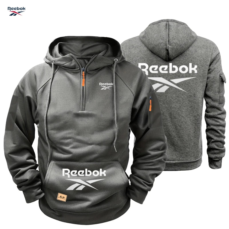 2026 Reebok Men's Winter-Spring Hoodie - Loose Fit Sports Hoodie with Zipper, Long Sleeve, Multiple Pockets - Comfortable Street