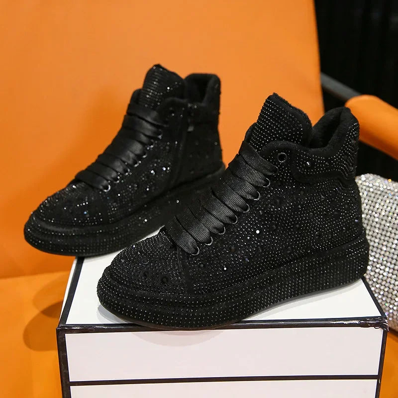 Diamond Elegant Boots and Ankle Boots for Women Winter Bottom Women's Snow Boots Round Toe Thick Bottom Warm Flashing Shoes