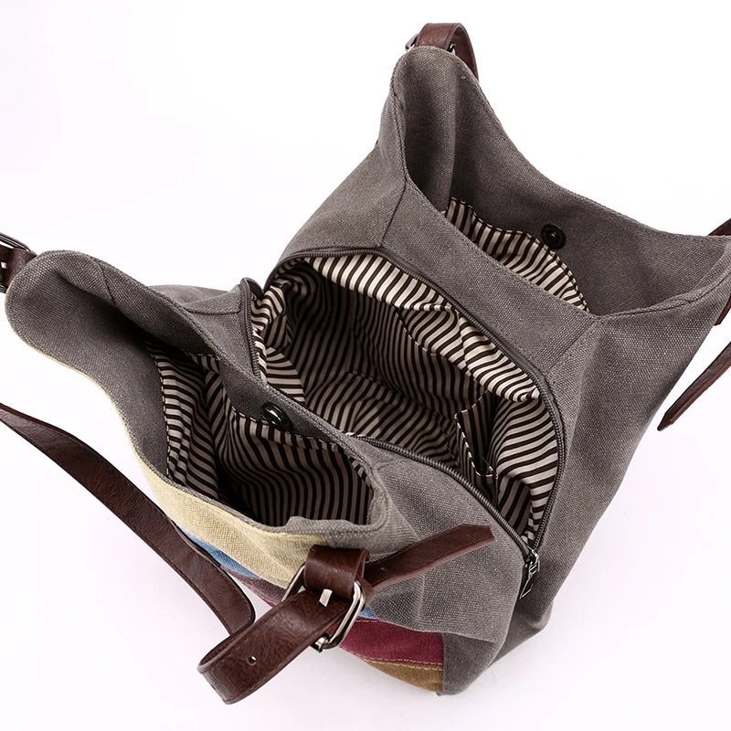 Canvas patchwork Female Top-Handle Bag Women Shoulder Bag Vintage Ladies Commuting Handbags
