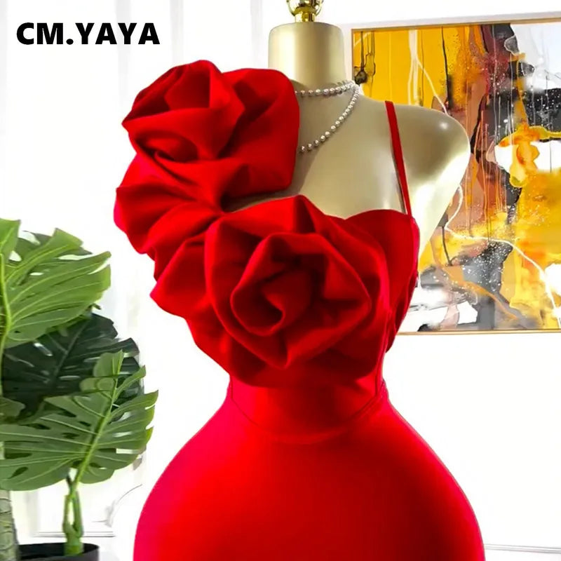 CM.YAYA Women Floral Applique Sleeveless Strap Midi Dress 2026 Summer Elegant Holiday Birthday Sexy Club Party Evening Dresses