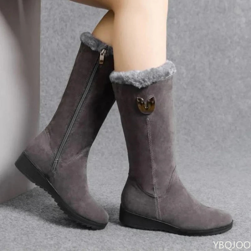 Winter Versatile Snow Boots Women's Thick Fashionable Women's Boots Anti Slip Warm Leisure Comfortable Side Zipper Cotton Boots