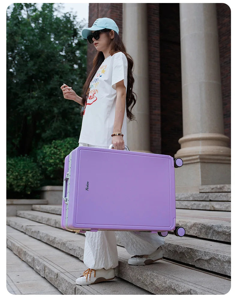 Wide Tie Rod Luggage Aluminum Frame with Durable PC Trolley Case 30 inch Multifunctional Suitcase with Large Capacity