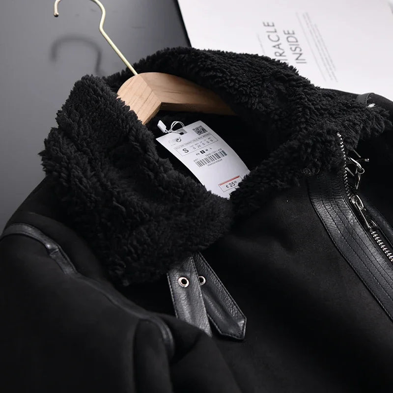 Winter Women Thick Warm Suede Lamb Jacket Short Motorcycle Brown Coats Faux Shearling Sheepskin Leather Jackets Outwear
