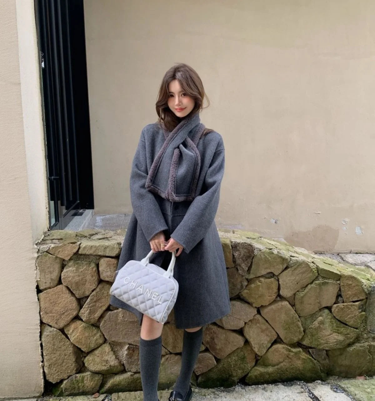 Autumn and winter hot fashion round neck scarves, medium to long styles, small women's double-sided wool coats with temperament,