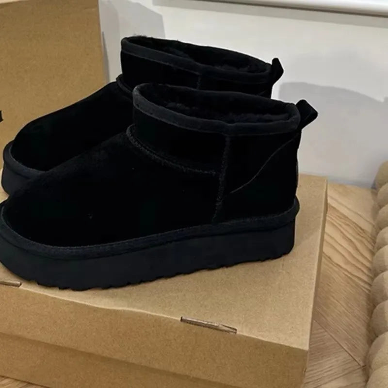 Women shoes high quality cheap 2026 cowhide fashion ankle woman artificial plush snow boots warm shoes large size 42
