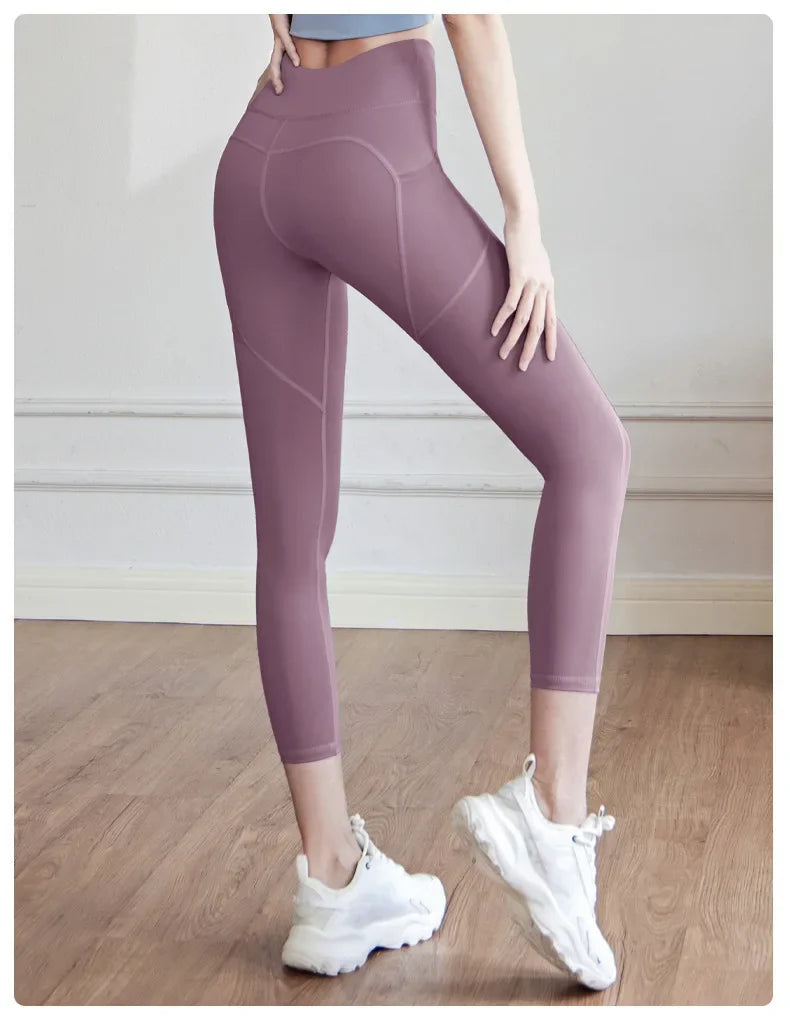 Training Leggings with Pockets for Women - High Elastic Yoga Pants Tummy Control High Waist 4-Way Stretch Gym Workout  Athletic