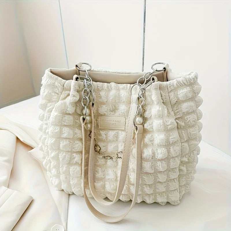 Chic Cloud Tote Bag Large Capacity Nylon Women's Shoulder Bag with Zipper Closure Polyester Lining, Perfect for Commuting Outing