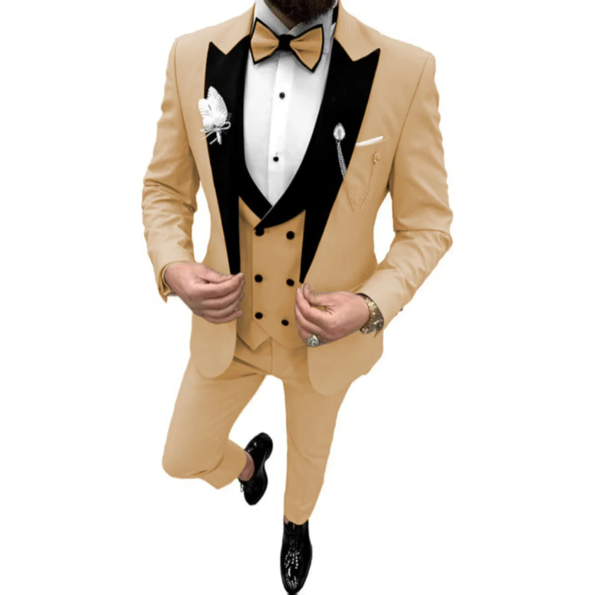 Elegant Men Suit Customized 3 Piece Blazer Vest and Pants Set Tuxedo Suits for Men Velvet Peak Lapel Formal Men Suit for Wedding