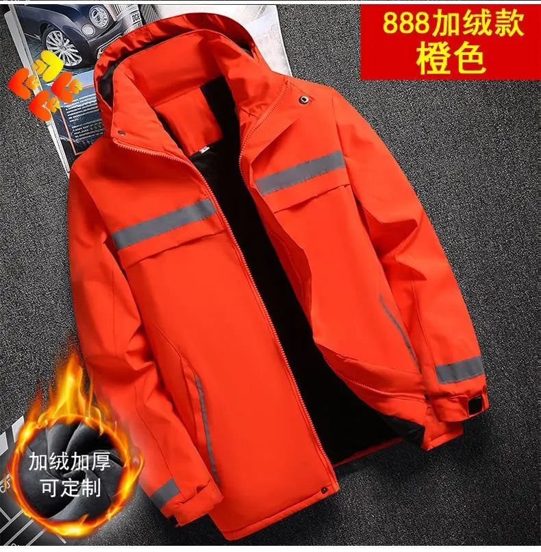 New Winter Work Jacket, Waterproof Windproof Reflective Thermal Coat with Fleece Lining, Stain Resistant Outdoor