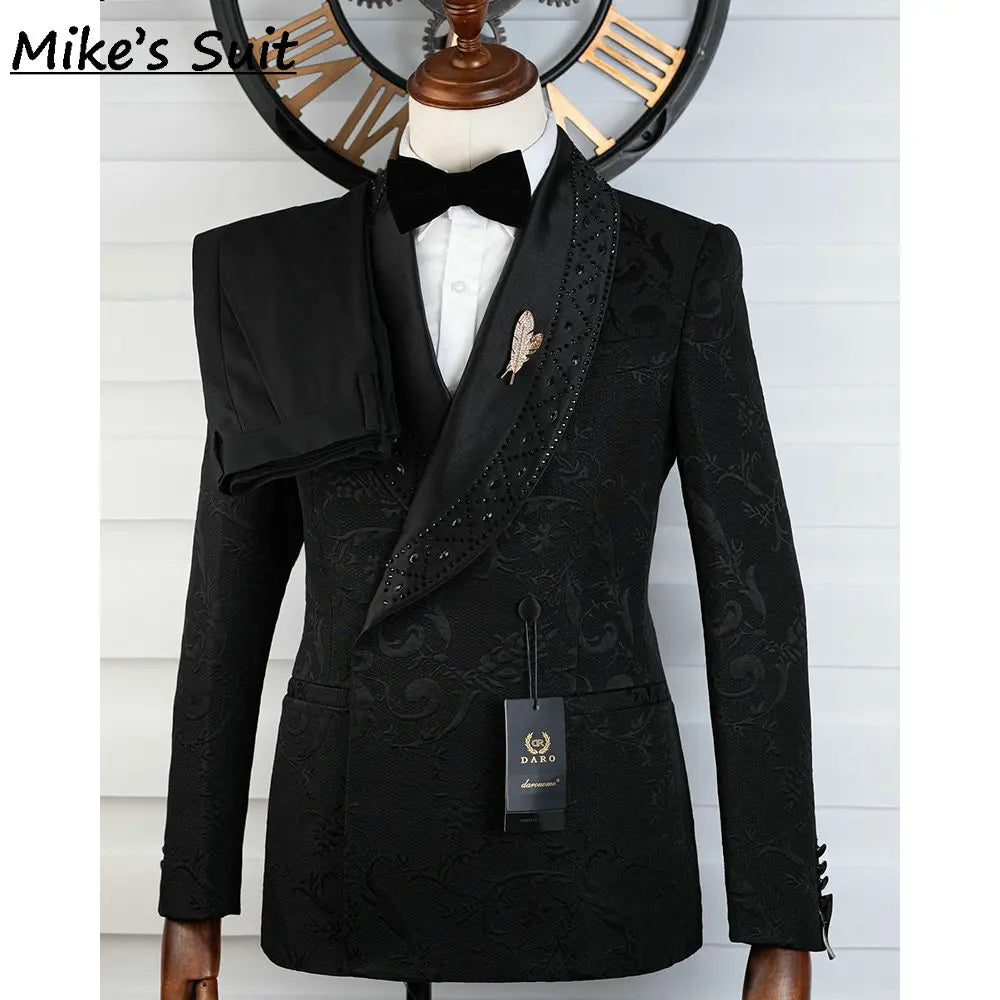2026 Jacquard Wedding Suit Groom Wear Beading Crystal Man's Suits Formal Tuxedo Two Pieces Set Blazer And Pants Traje De Novio