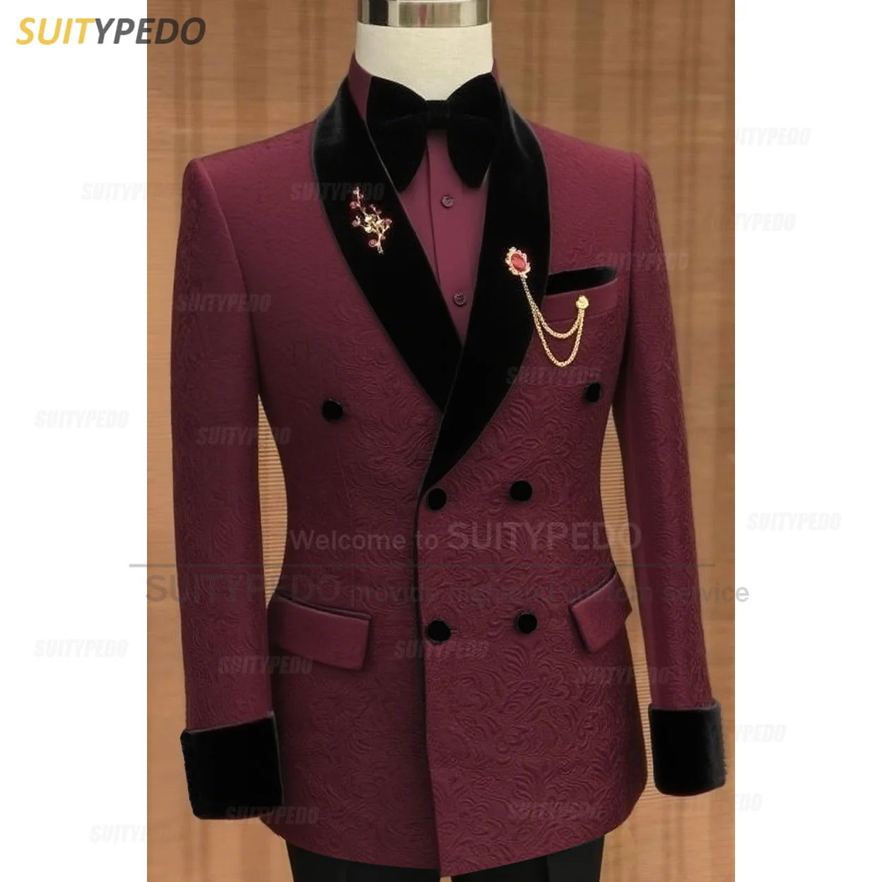 Luxury Jacquard Suit Sets For Men Wedding Banquet Grooms High Quality Outfits Classic Male Double Breasted Blazer Pants 2 Pcs