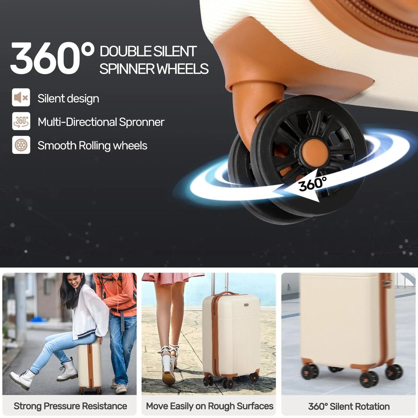 Luggage Sets Suitcase ABS Hard Shell Carry-On Hand Cabin with 4 Double Spinning Wheels & TSA- Lock 3 Piece Set (21"24"28")