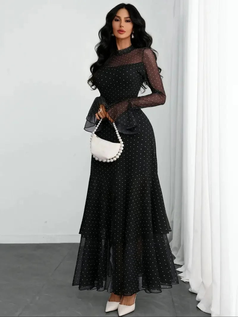 2026 Long Sleeves Evening Dress Dresses For Woman Party Wedding Temperament Sexy Slim Banquet Slit Printed Fashion Ruffles Slim
