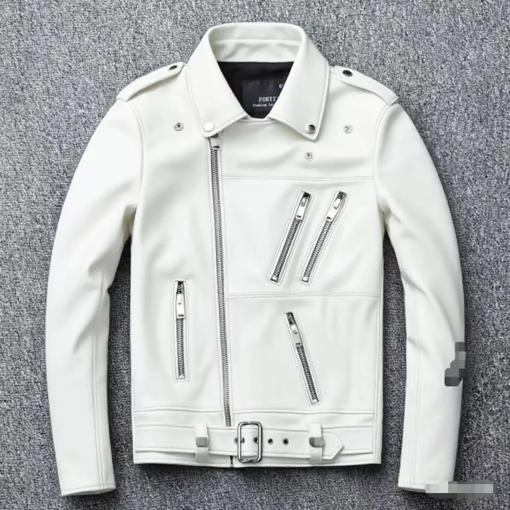 Winter and Autumn Men's Oversized Button-down PU Leather Coat with Multiple Zippers Polo Jacket, with Many Zippers