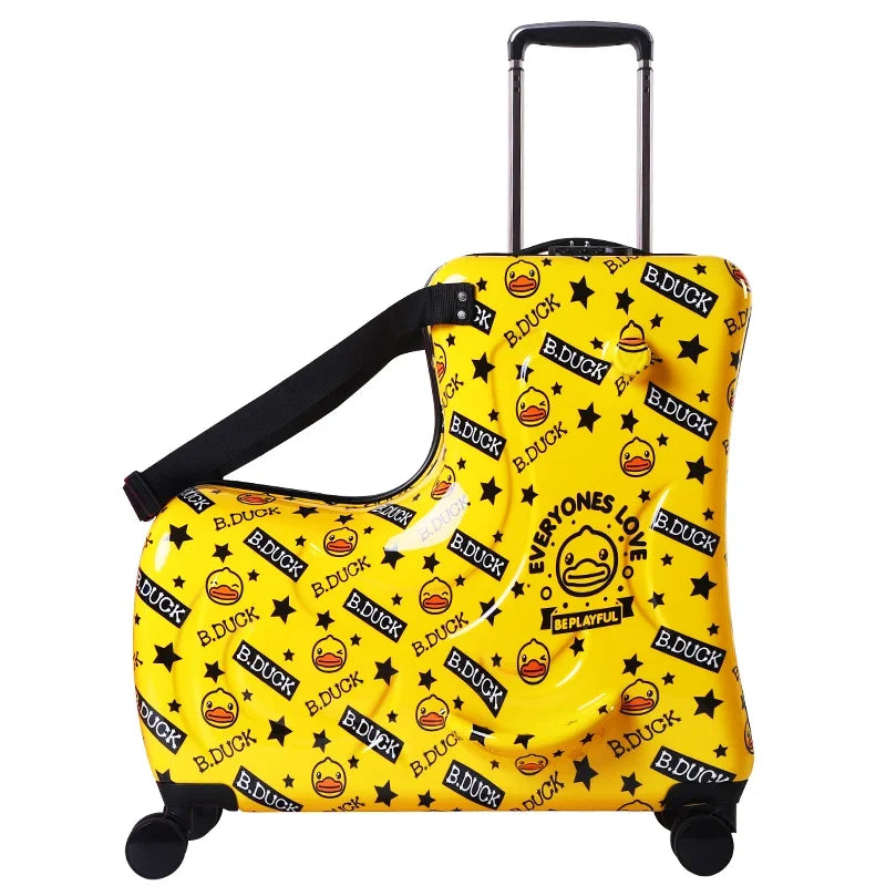 Cute Pony Cartoon Suitcase for Children Can Sit and Ride Carry on Kids Luggage Baby Trolley Case Boarding Cabin 20 Inch