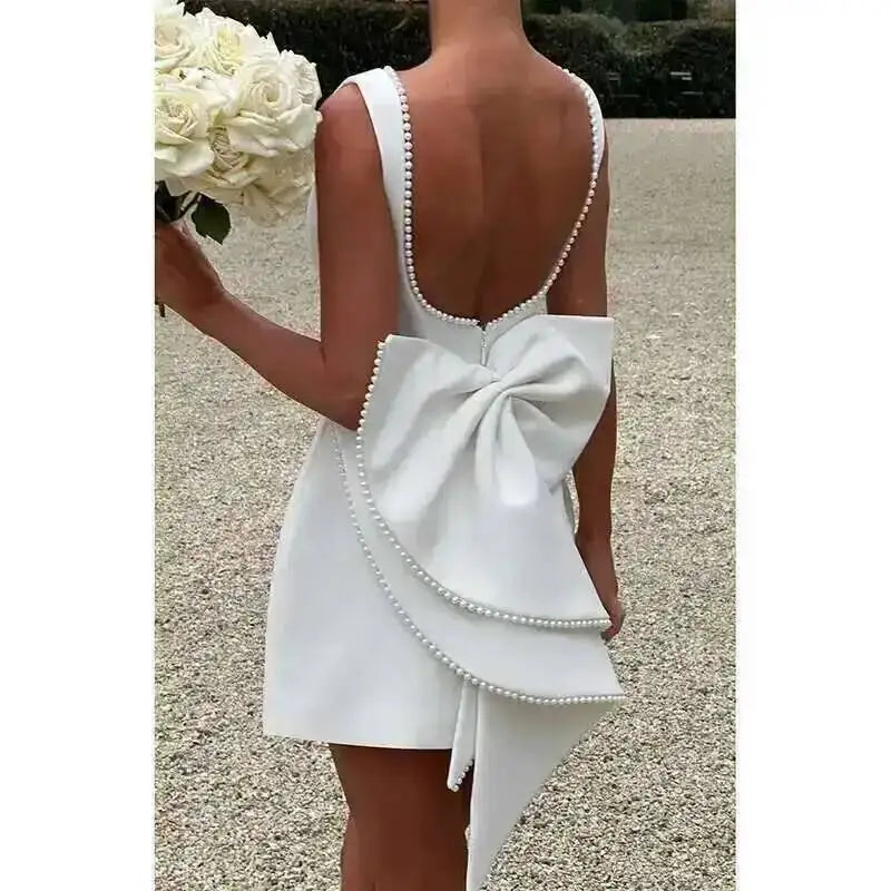 Townlike Bow Pearl Backless Sexy Party Dress Women Mini 2024 Summer Dress Elegant Waist Wrap A-line Dresses Vestidos