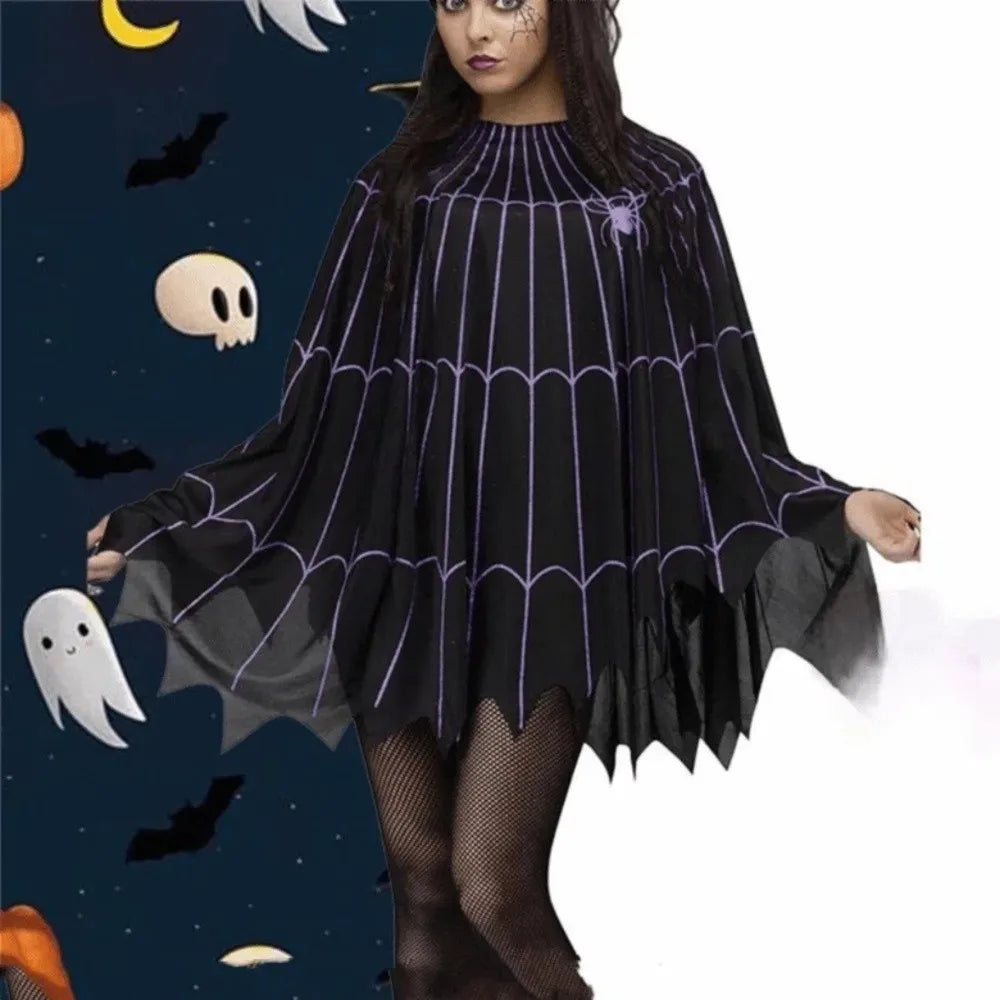 Clothing Prop Halloween Cosplay Cape Loose Spider Net Ghost Hooded Cloak Pumpkin Fun Interaction Witch Cosplay Cloak