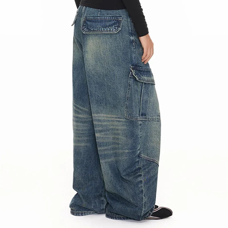 Fashionable Casual Multi Pocket Curved Jeans Men'S And Women'S Micro Flared Wide Leg Pants Straight Leg Workwear Pants