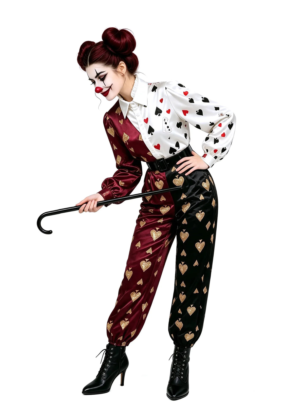 Adult Men Women Poker Clown Couple Cosplay Costume Circus Funny Performance Jumpsuit Halloween Carnival Party Fantasy Outfits