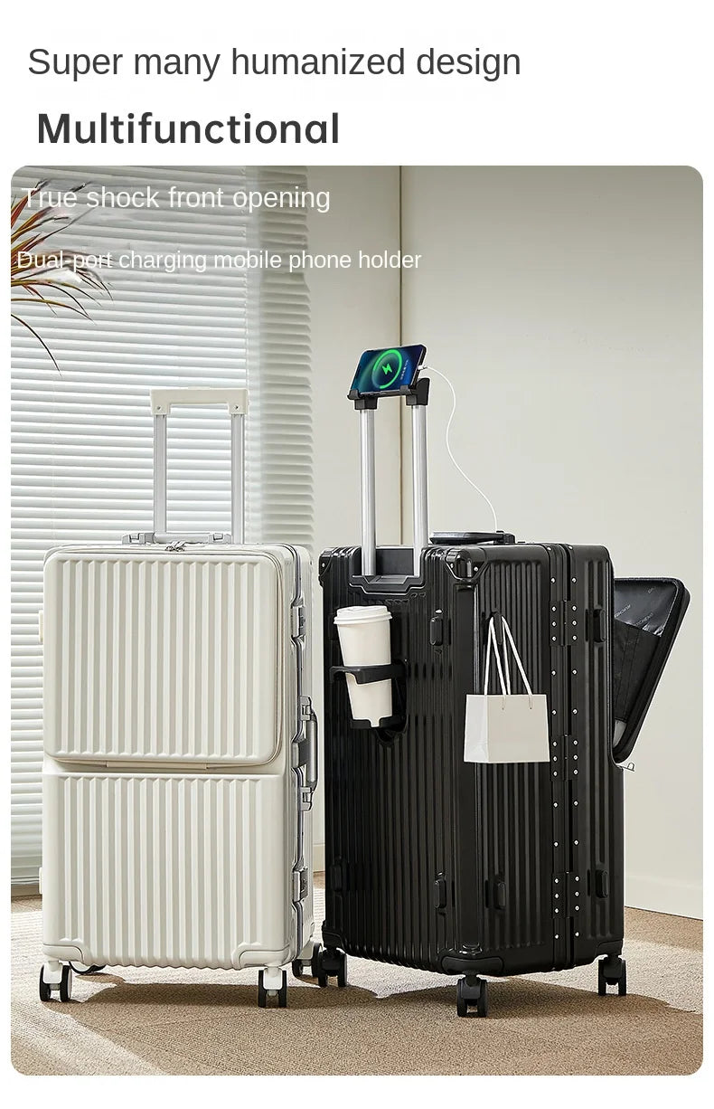 Front Opening Suitcase 20 inch Boarding Box Trolley Case 28/30 inch Luggage Large Capacity Aluminium Frame Suitcase Password Box