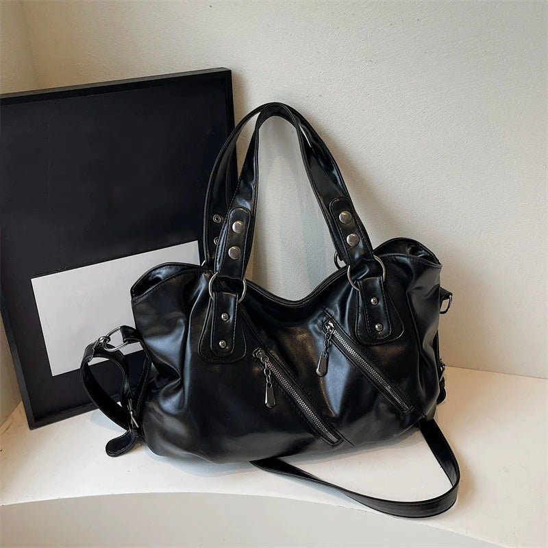 Retro Brand Roomy Shoulder Bag Female Luxury Solid Color Classic Crossbody Bag Large Capacity Style Soft PU Leather Tote Bag