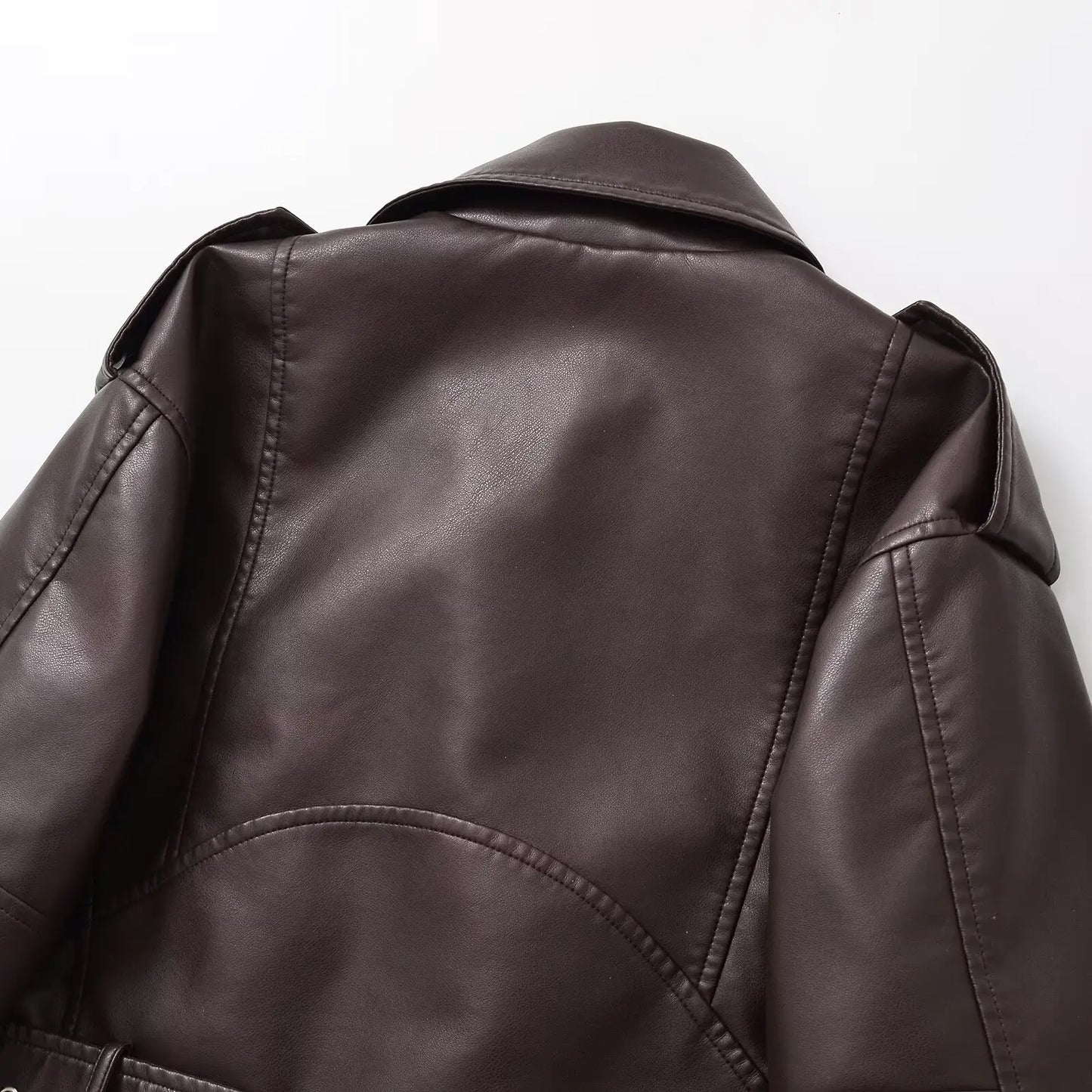Women Autumn Winter Loose Gray PU Faux Leather Short Jackets Belt Female High Street Zipper Retro Moto Biker Coats Outwear XS-XL