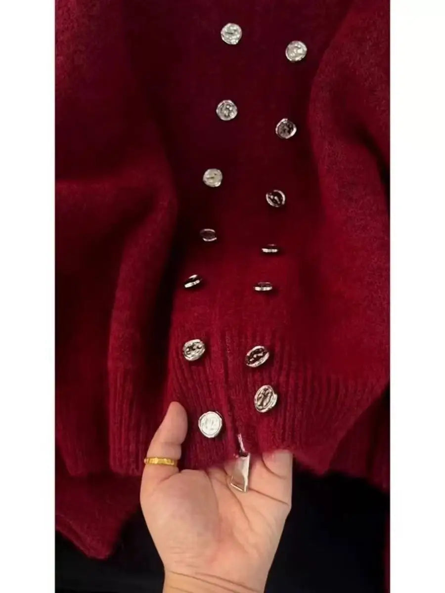 Luxury Fluffy Knitted Cardigans Sweater Design Double Breasted Sweater Coat Women Autumn Winter High-end Lazy Zipper Knit Top