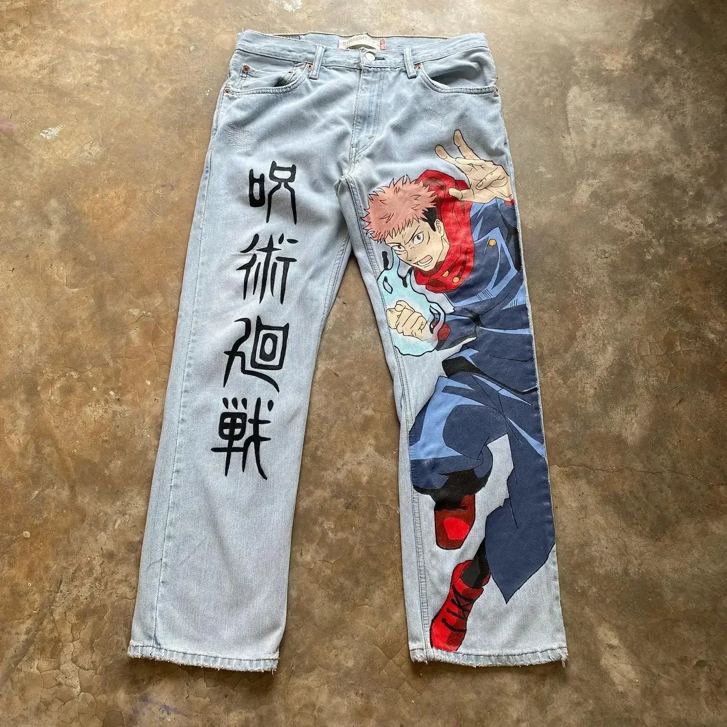 New Y2K Japanese Anime Cartoon Printing Men Loose Trend Jeans Street High Waist Women Pants Hip Hop Harajuku Men's Clothing
