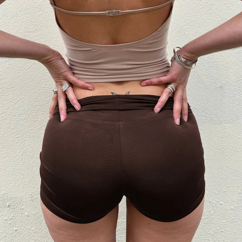 Women Folds Over Low Waist Shorts Coquette Slim Fit Boxer Shorts Pants Girl Casual Workout Fittness Yoga Running Micro Shorts