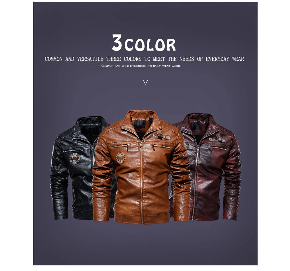 Autumn Winter Men's PU Leather Jackets Fashion Men Retro Zipper Biker Leather Coats Men Fleece Lined Warm Windbreaker Jacket 7XL