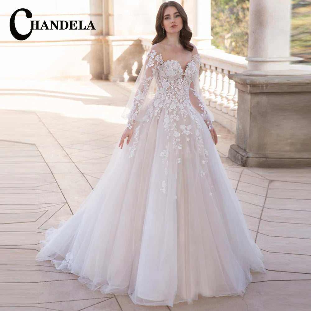 CHANDELA Lace Appliques Mini Corset Wedding Dress Cut-out Detachable Sleeves vestidos de noiva After Party A-line Customised