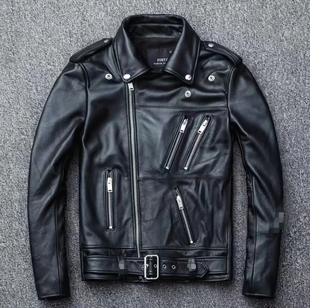 Winter and Autumn Men's Oversized Button-down PU Leather Coat with Multiple Zippers Polo Jacket, with Many Zippers